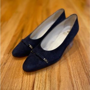 Parlanti navy blue and gold elegant block heel/pumps bow tie dress shoes